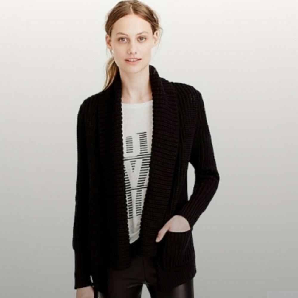 🌺 2/$20 J.Crew Black Heavy Knit Shawl Cardigan size small 100% cotton